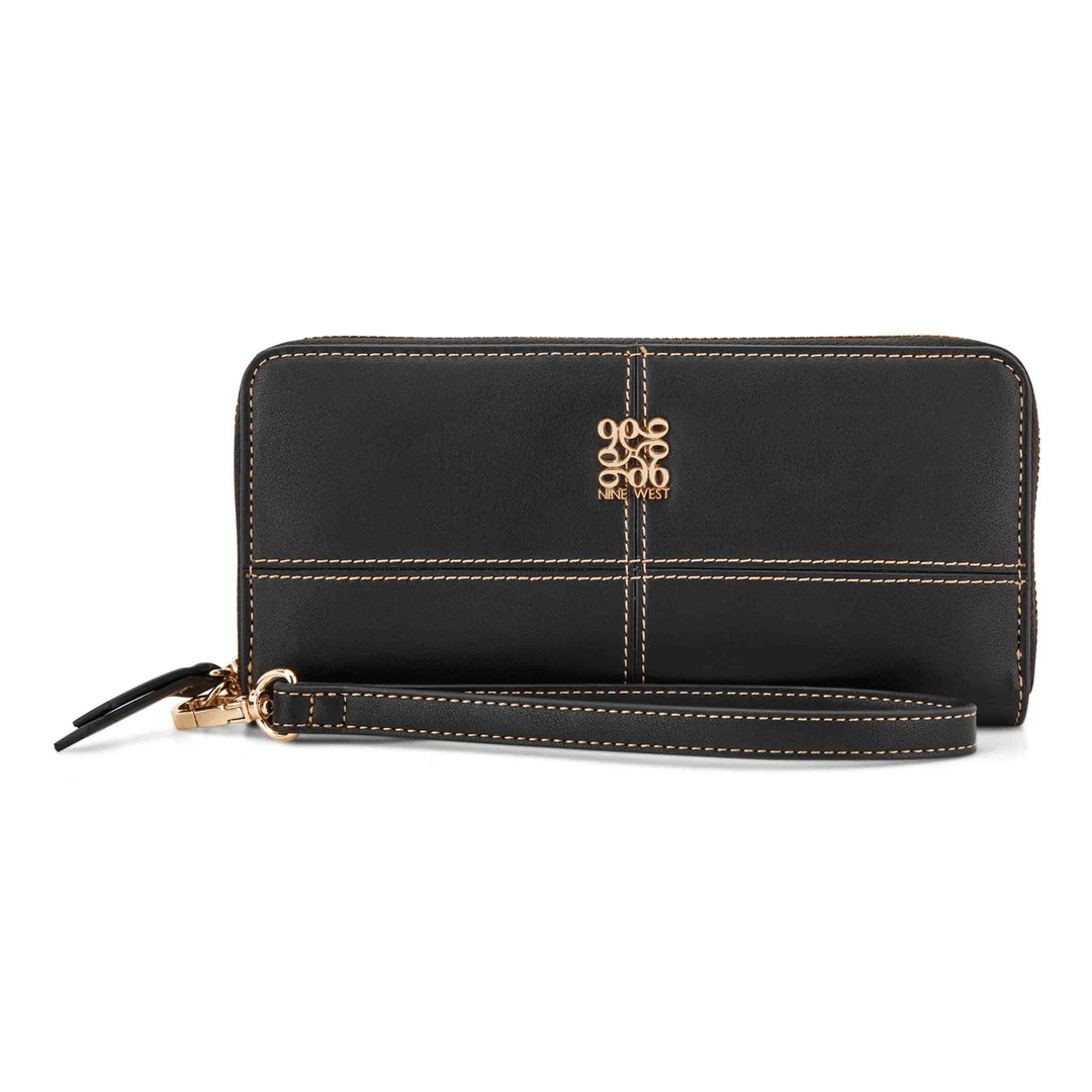 Nine West Paxtin Zip Around Wallet With Wristlet Black