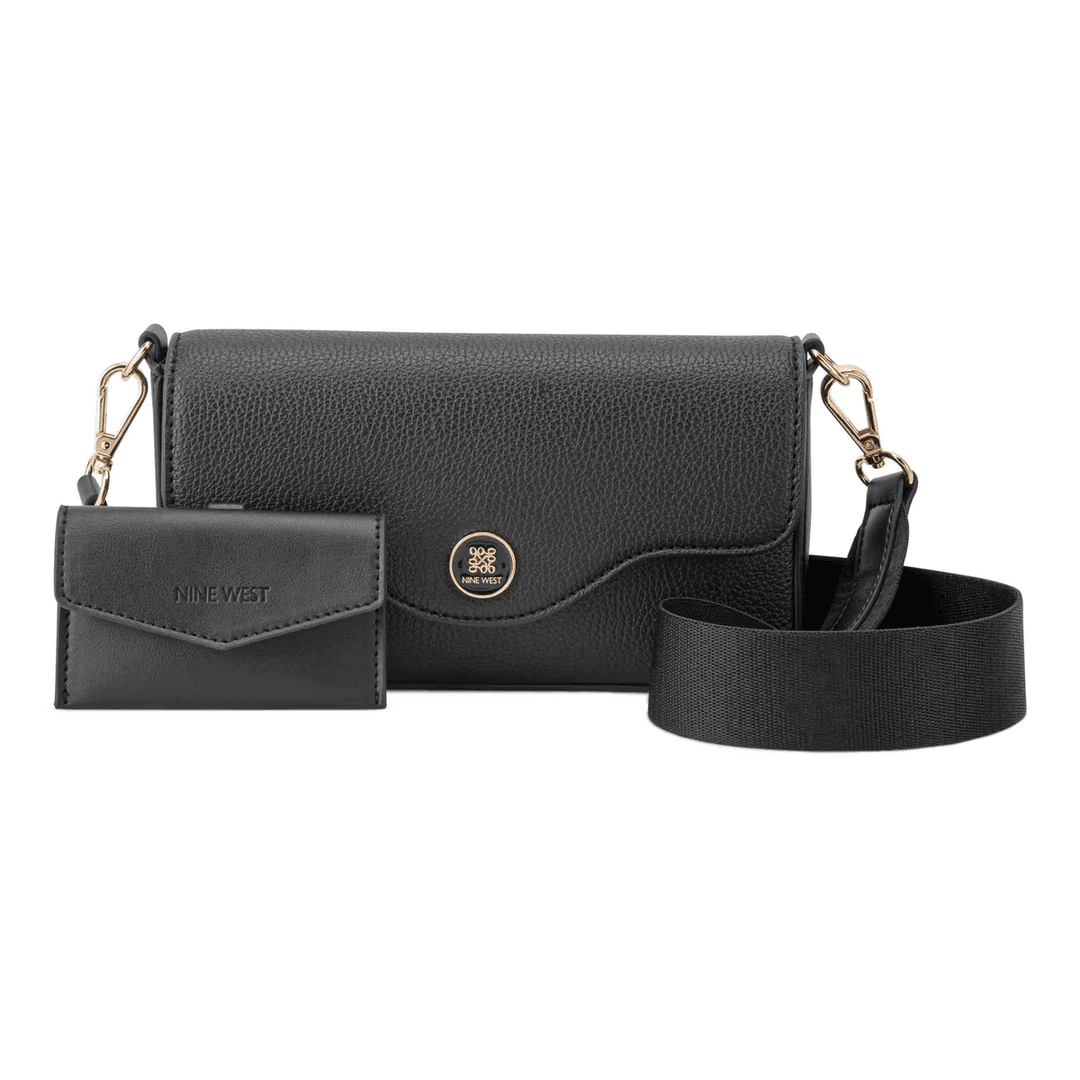 девет запад налини флап кръстосана чанта черна