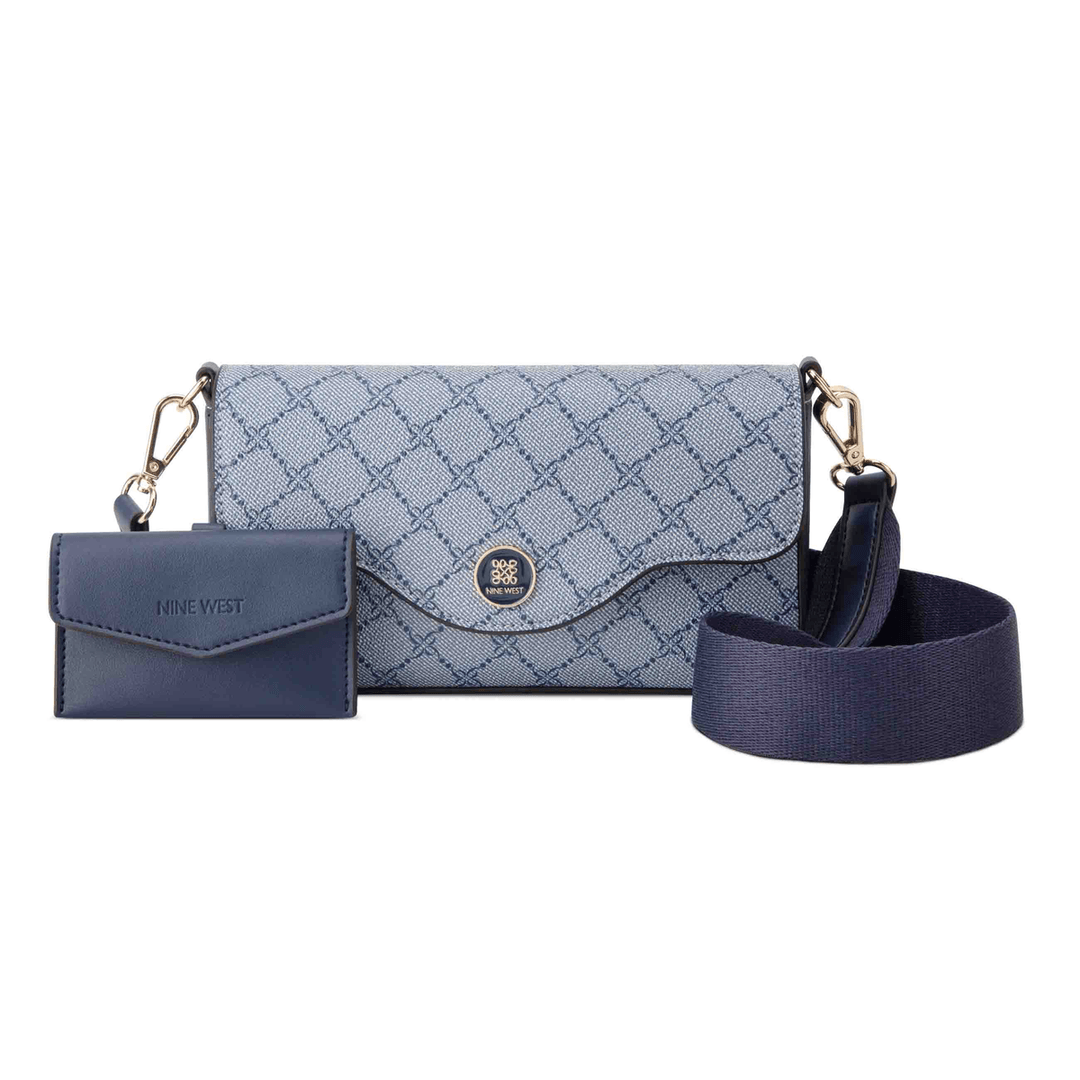 девет запад налини клапа през рамо шанбрай лого/тъмносин