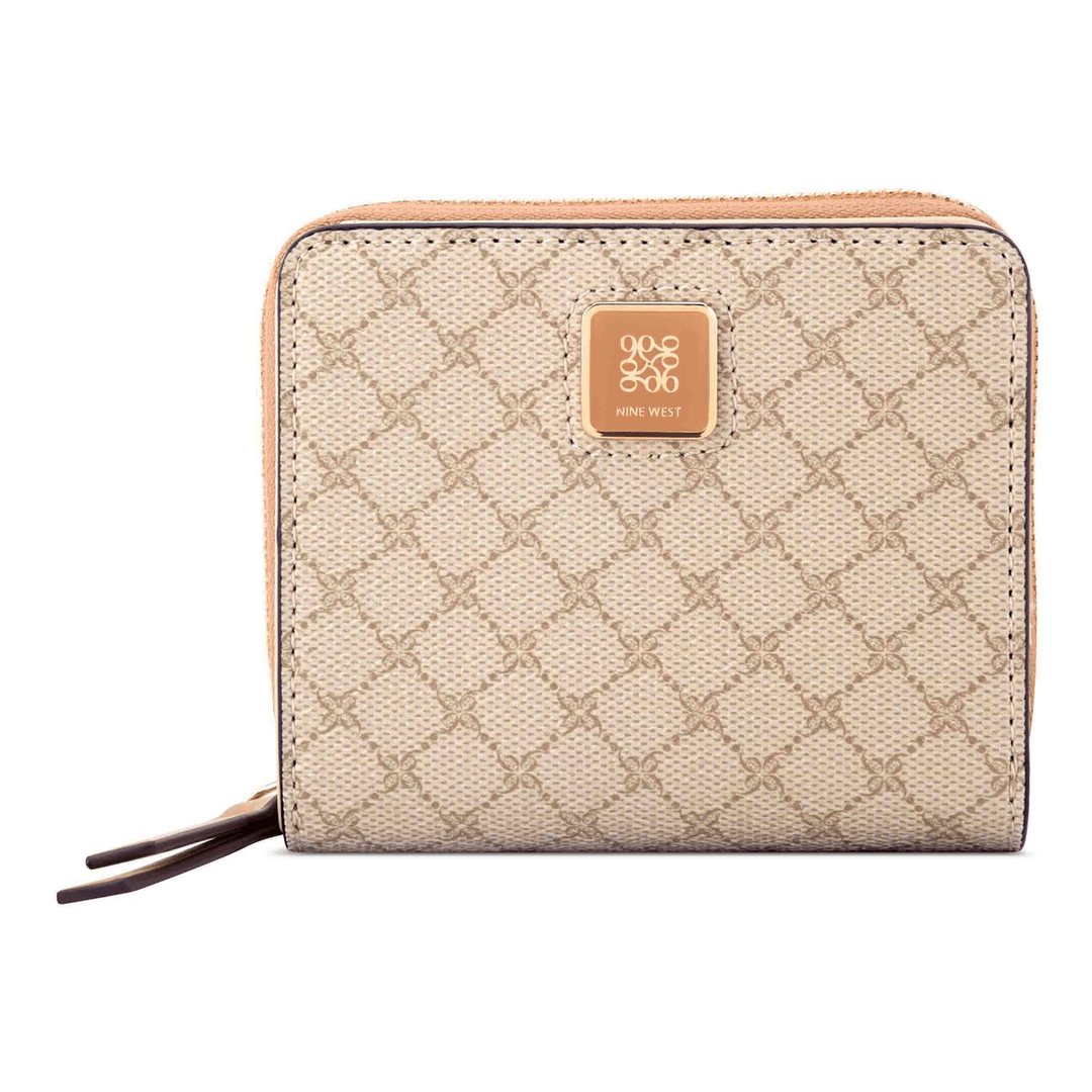 Yhdeksän Länsi Dorsey Pieni Vetoketju Ympäri Uusi Khaki Logo Tumma Kameli