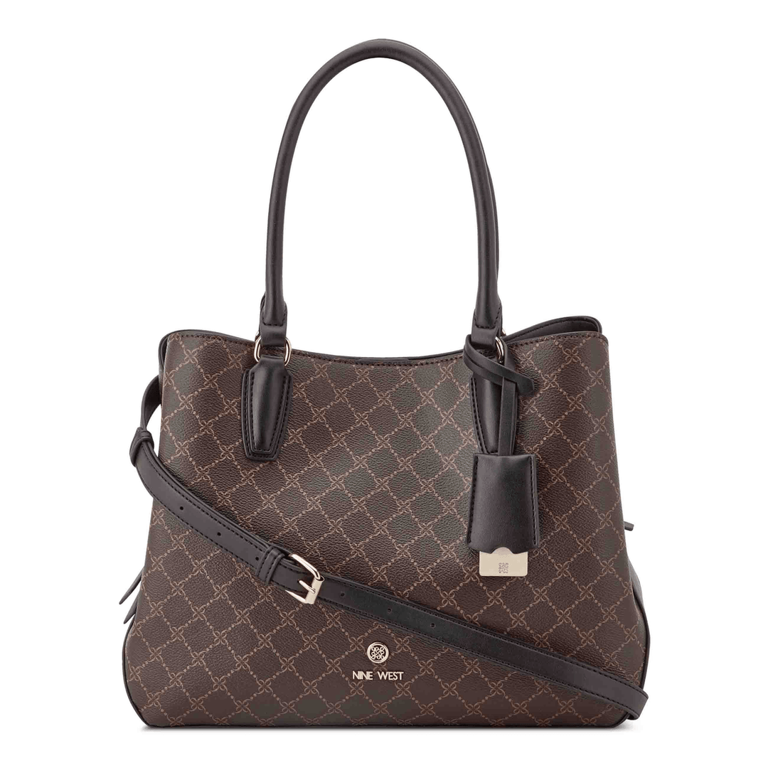 Nine West Lakelyn Triple Compartment Carryall Brown Black Logo