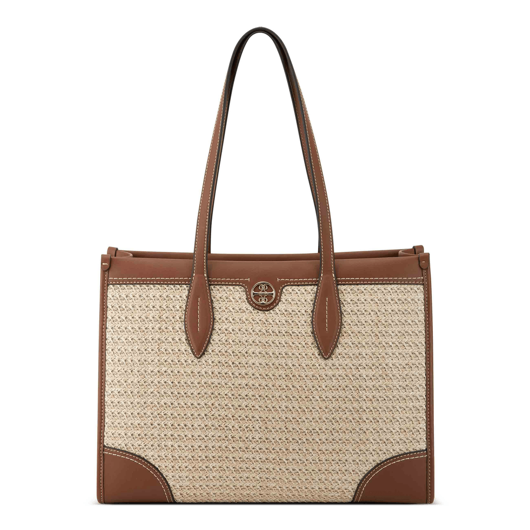 Nine West Kyelle Jet Set Tote Natural Dark Camel