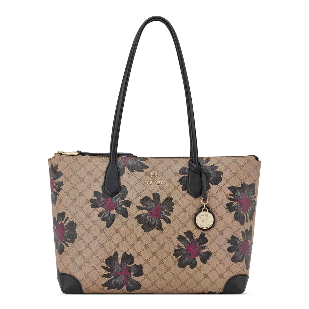 Nine West Kyrie Laptop Tote Floral Logo Black