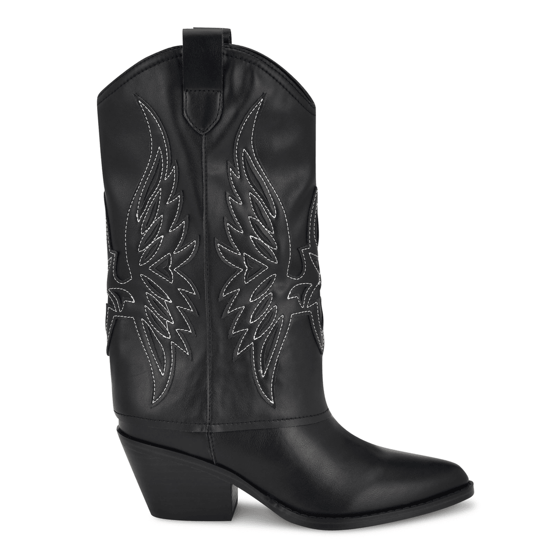 Nine West Ringer Detailed Western Boots Black
