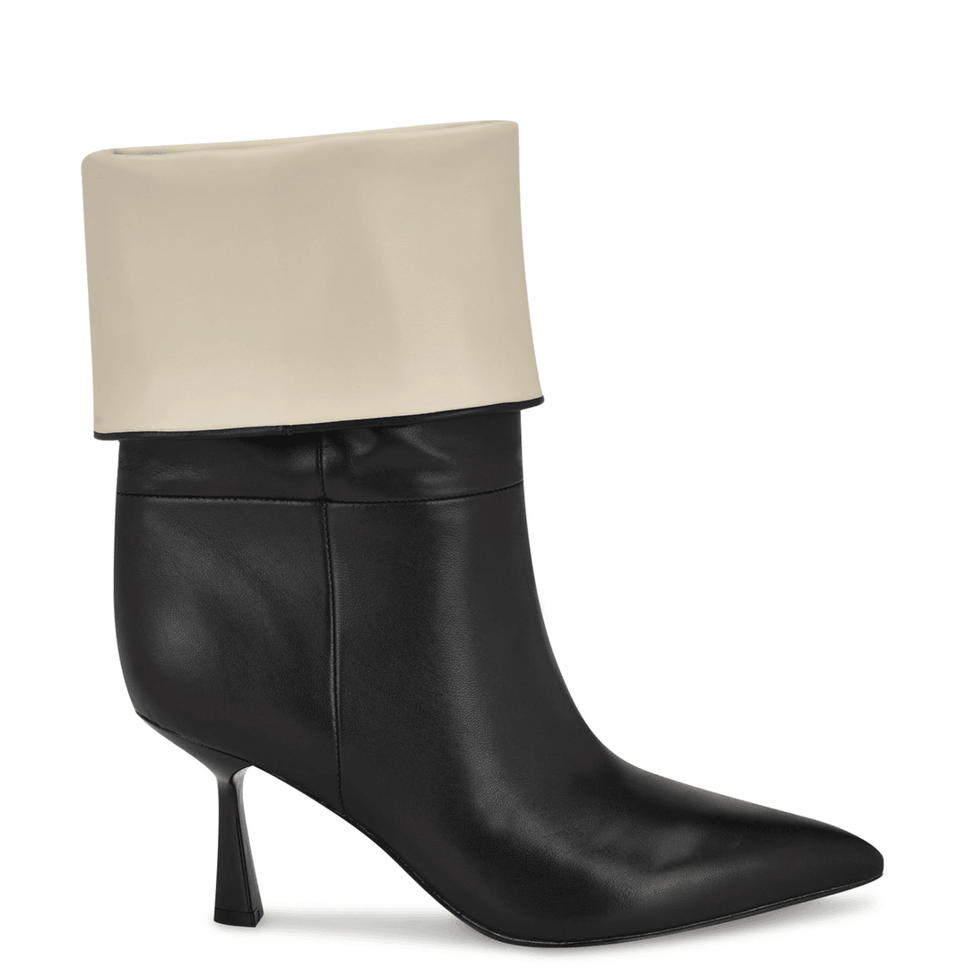 Nine West Bayli Cuffed Dress Booties Black/White Leather