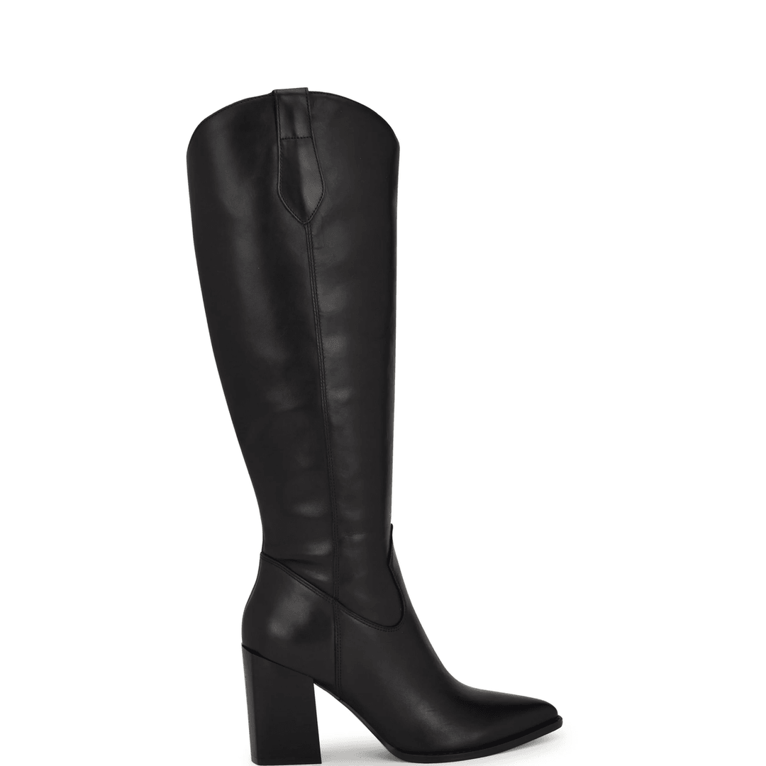 Nine West Bromwel Block Heel Leather Boots Black Leather