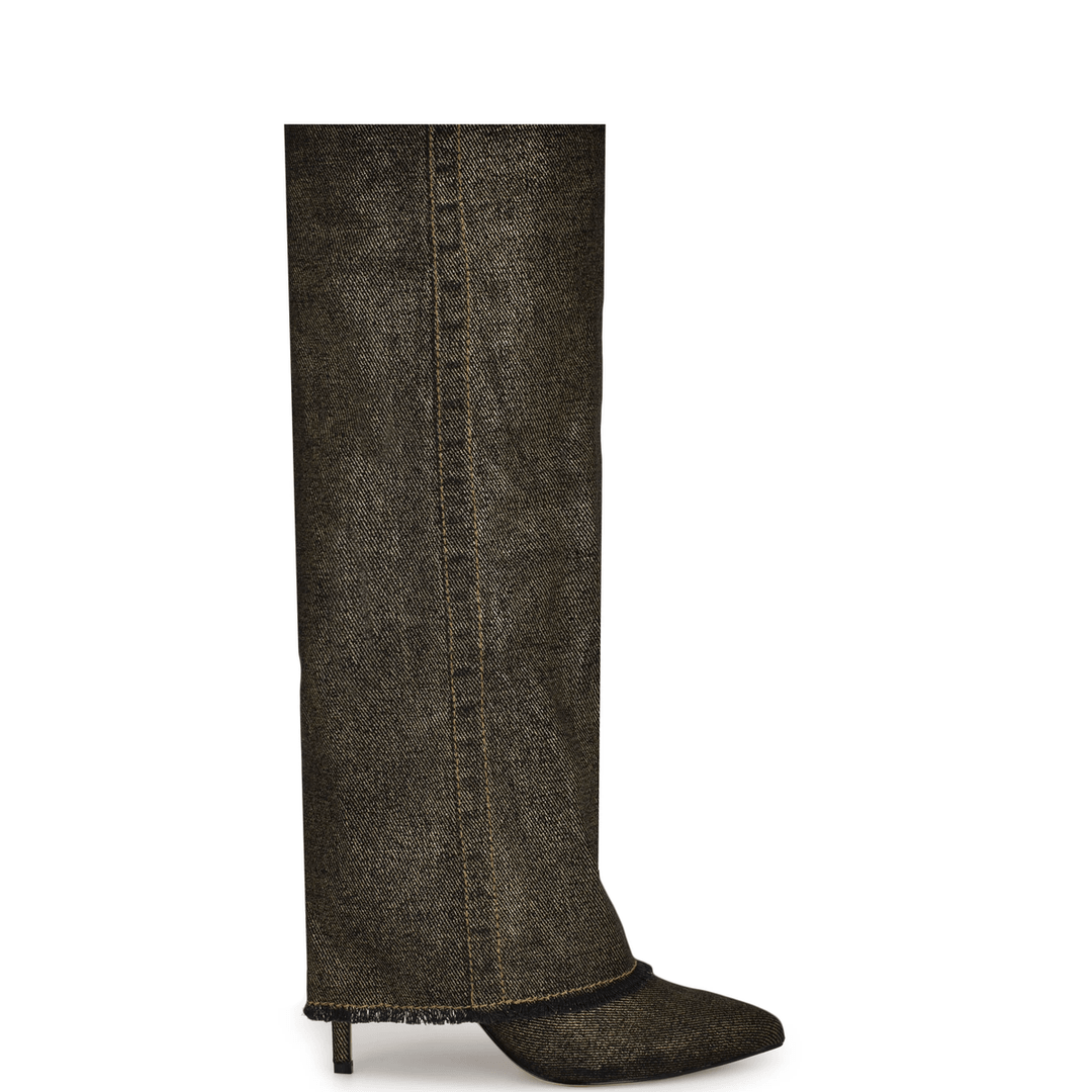 Nine West Rhoree Knee High Dress Boots Gold Metallic Denim