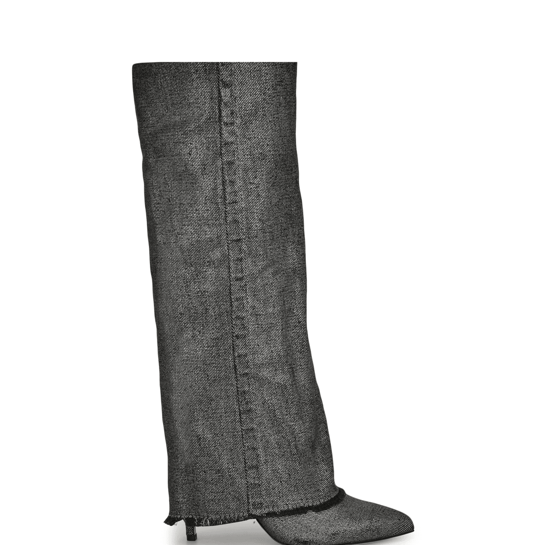Nine West Rhoree Knee High Dress Boots Silver Metallic Denim