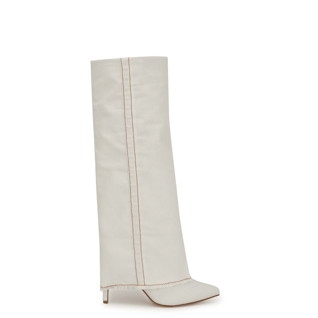 Nine West Rhoree Knee High Dress Boots White Denim