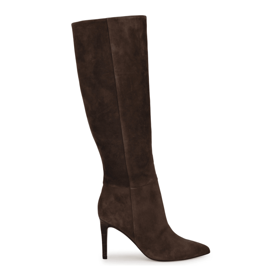 Nine West Richy Wide Calf Heeled Boots Dark Brown Suede