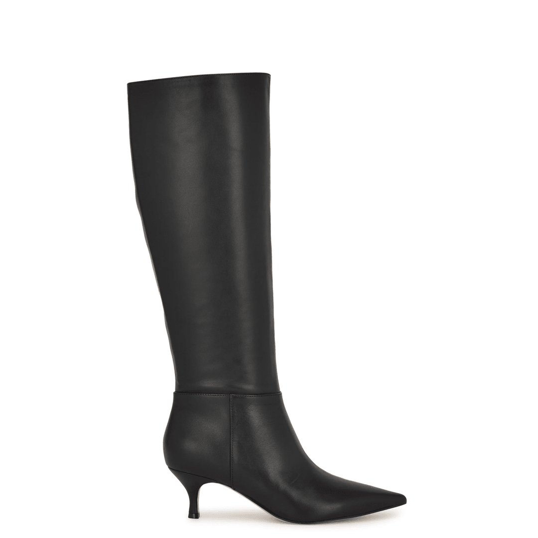 Nine West Somas Kitten Heel Knee High Leather Boots Black Leather