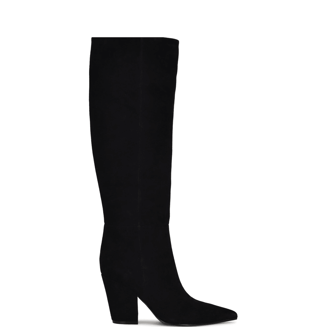 Nine West Adera Wide Calf Knee High Leather Boots Black Suede