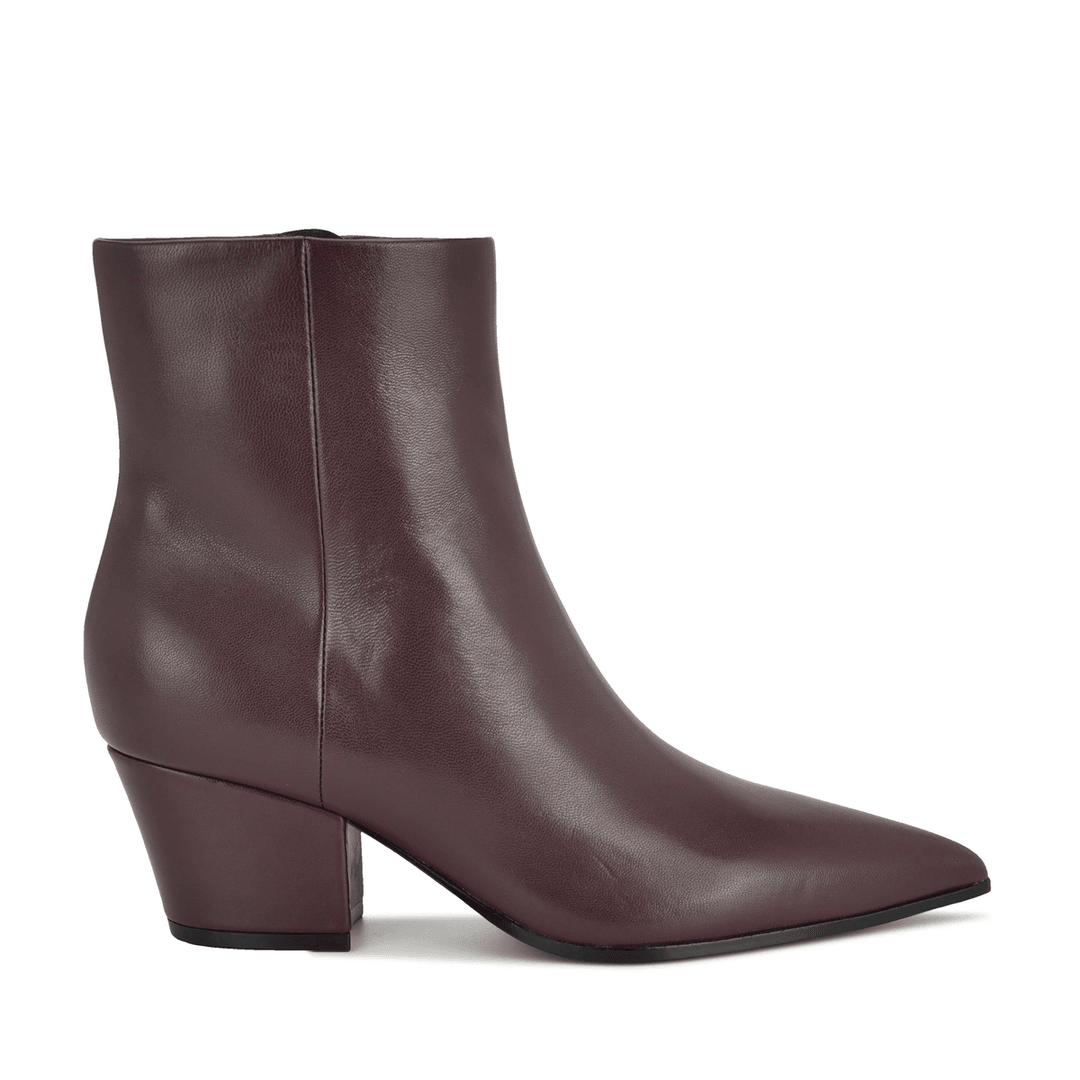 Nine West Savie Block Heel Ankle Leather Booties Dark Red Leather