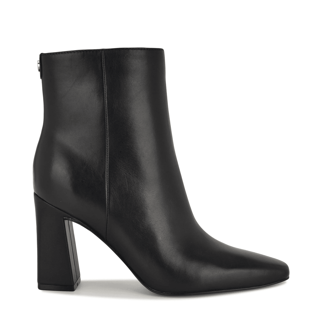 Nine West Reraye Block Heel Ankle Leather Booties Black Leather