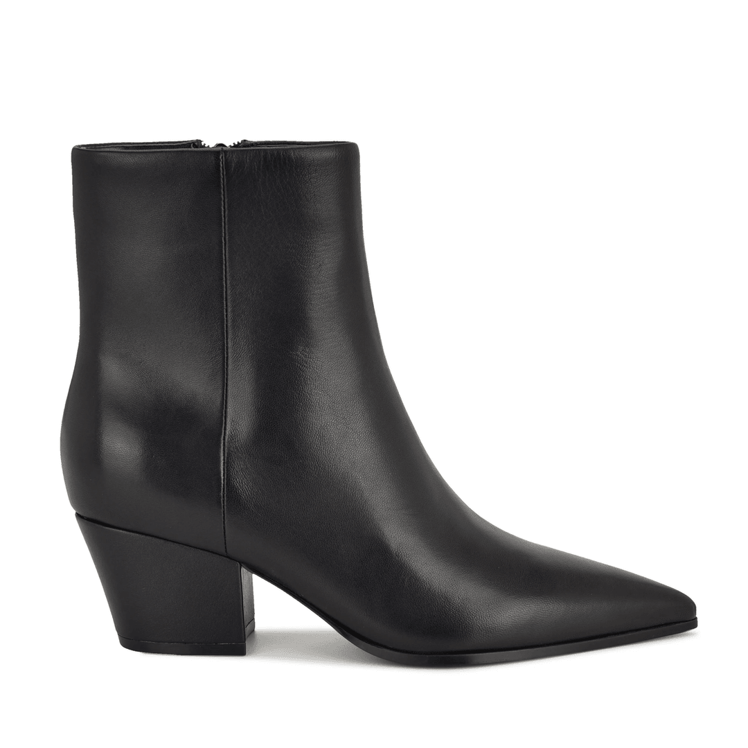 Nine West Savie Block Heel Ankle Leather Booties Black Leather