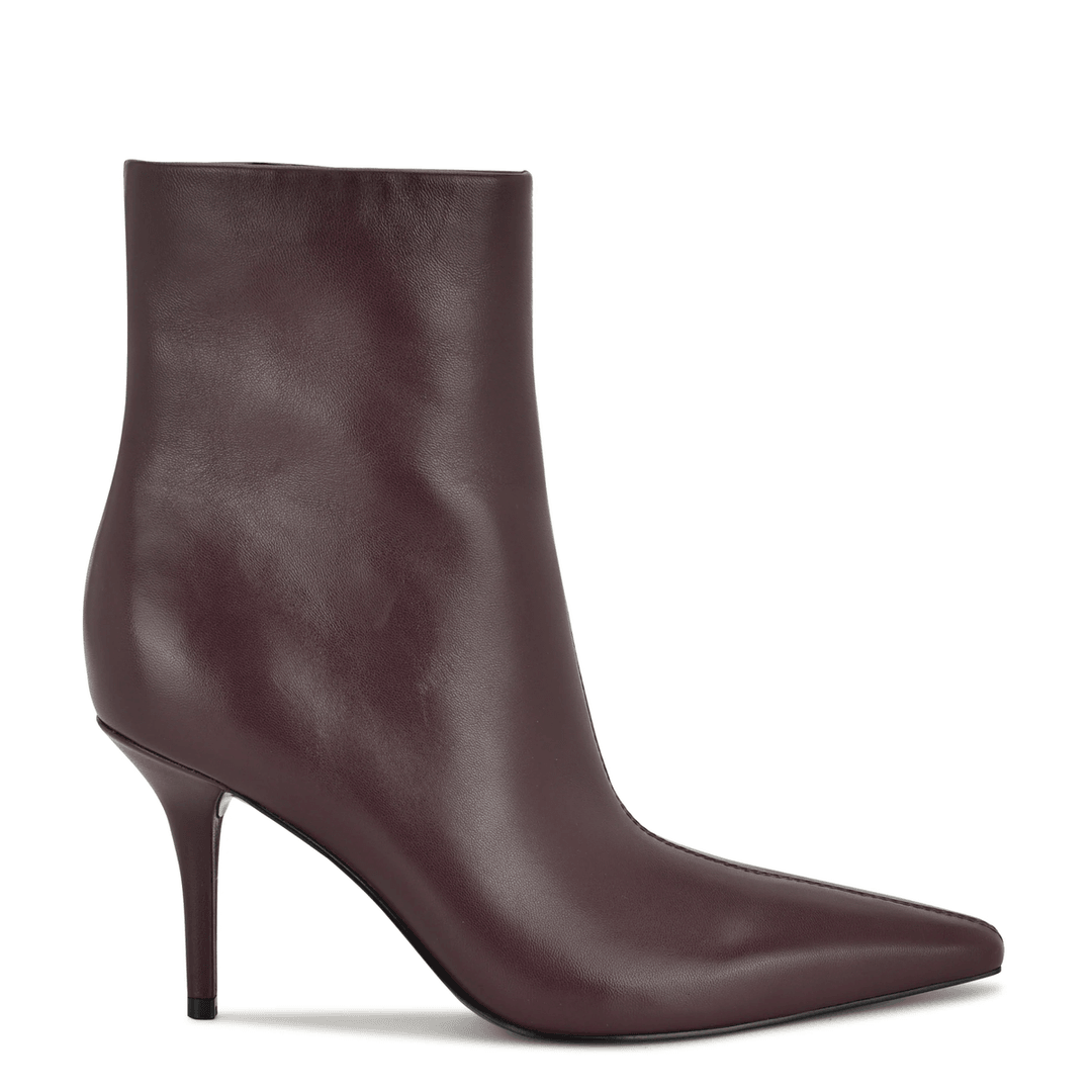 Nine West Ohmy Dress Ankle Leather Booties Dark Red Leather