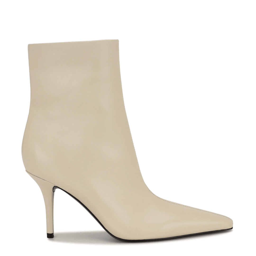 Nine West Ohmy Dress Ankle Leather Booties Ivory Leather