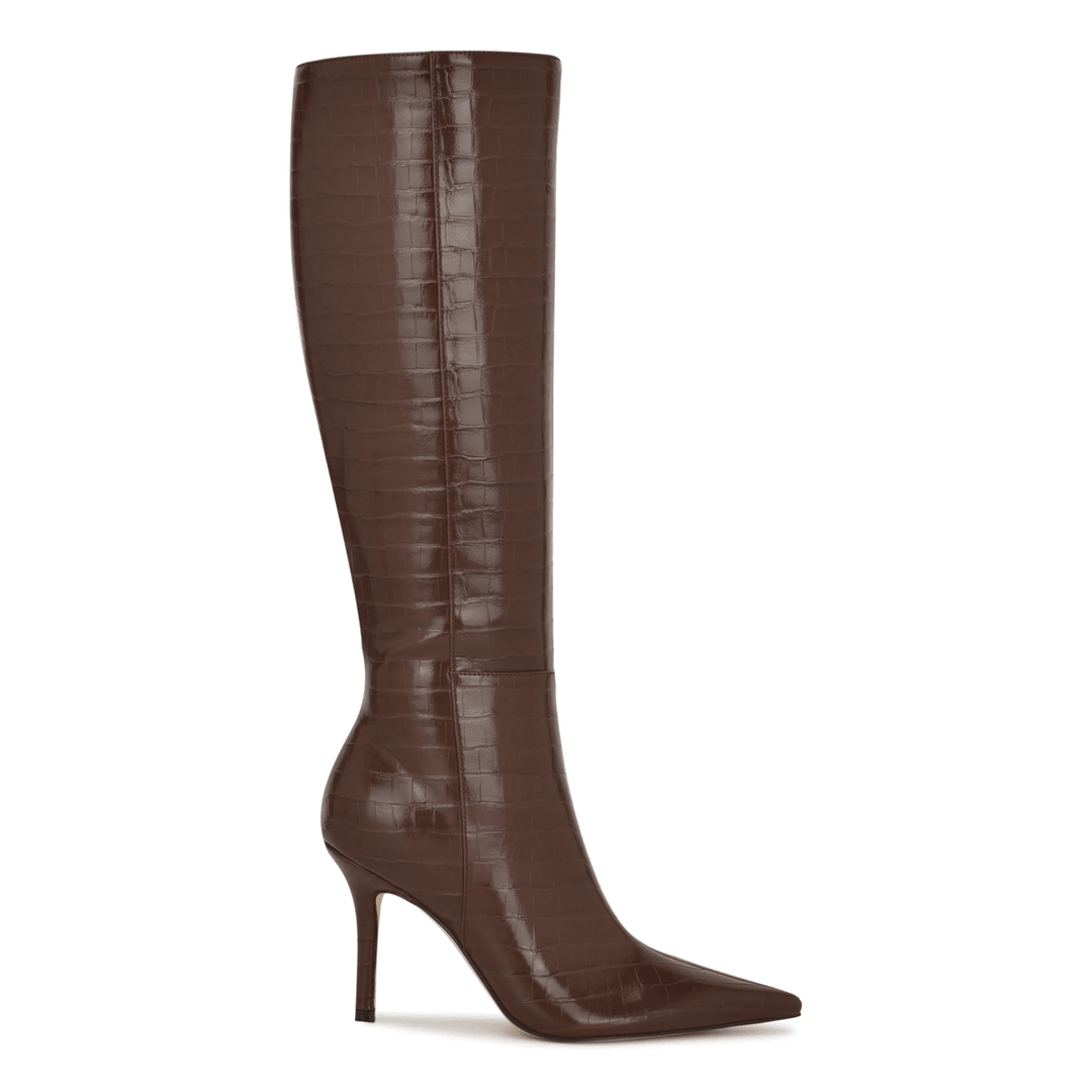 Nine West Gerty Knee High Boots Dark Brown Croco