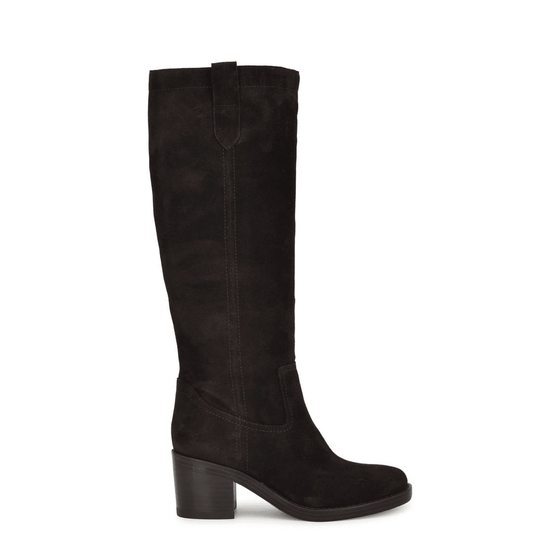 Nine West Hecee Block Heel Tailored Leather Boots Dark Brown Suede