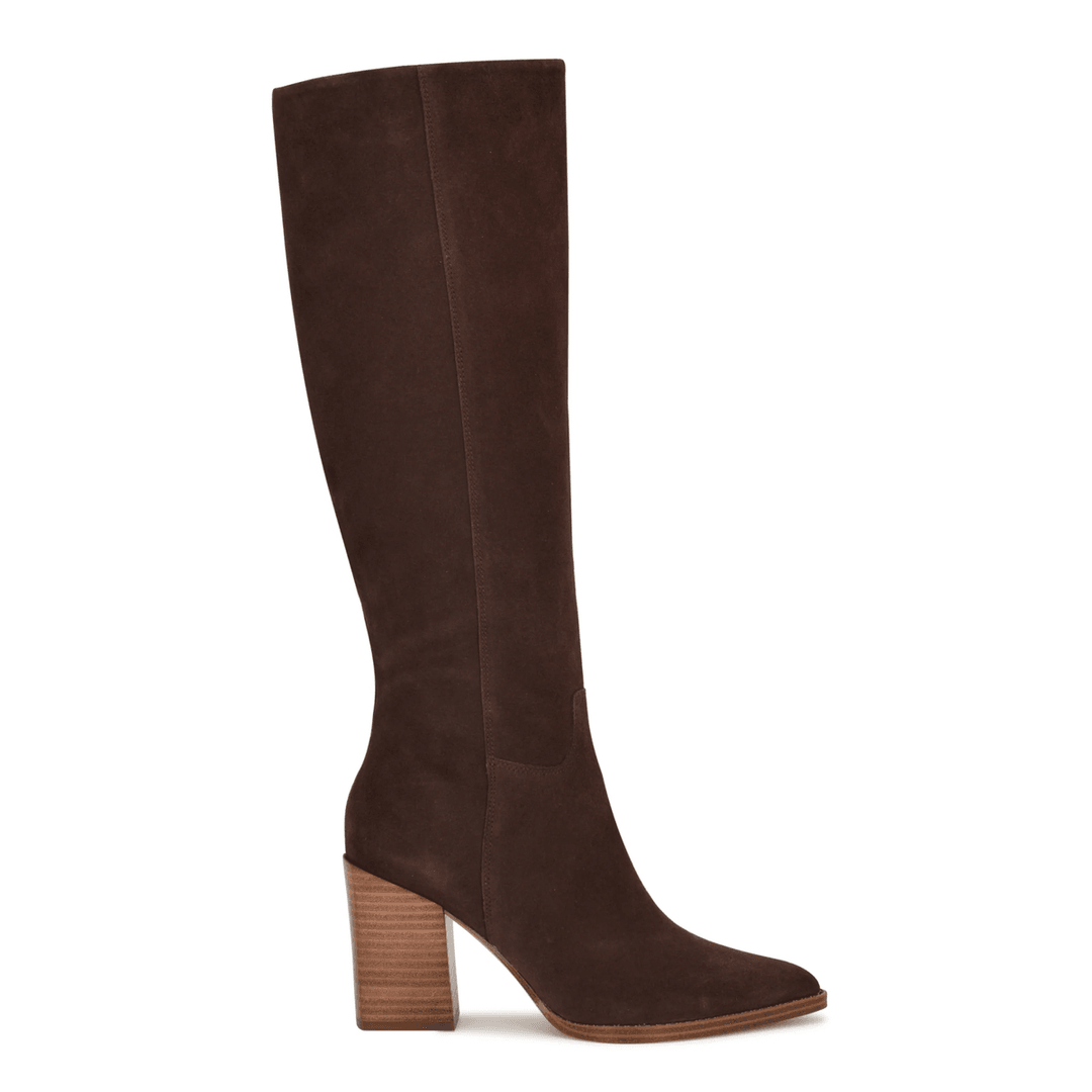 Nine West Brixe Heeled Leather Boots Dark Brown Suede