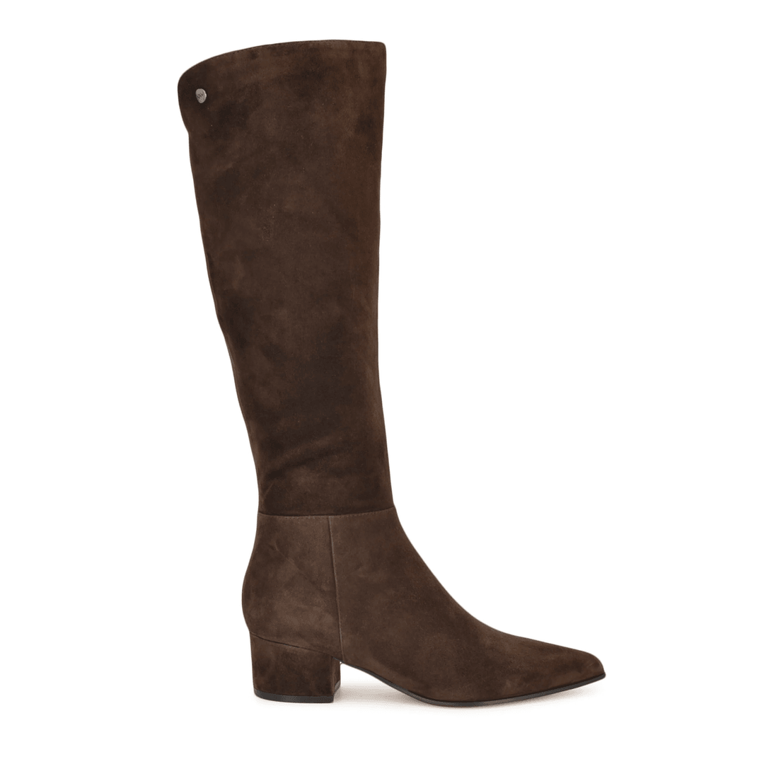 Nine West Morgin Knee High Dress Leather Boots Dark Brown Suede