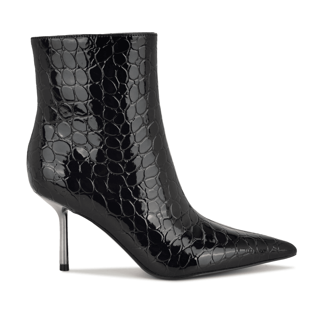 Nine West Narend Dress Booties Embossed Black Patent Croco