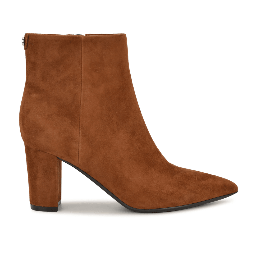 Nine West Lorela 9X9 Block Heel Leather Booties Natural Suede