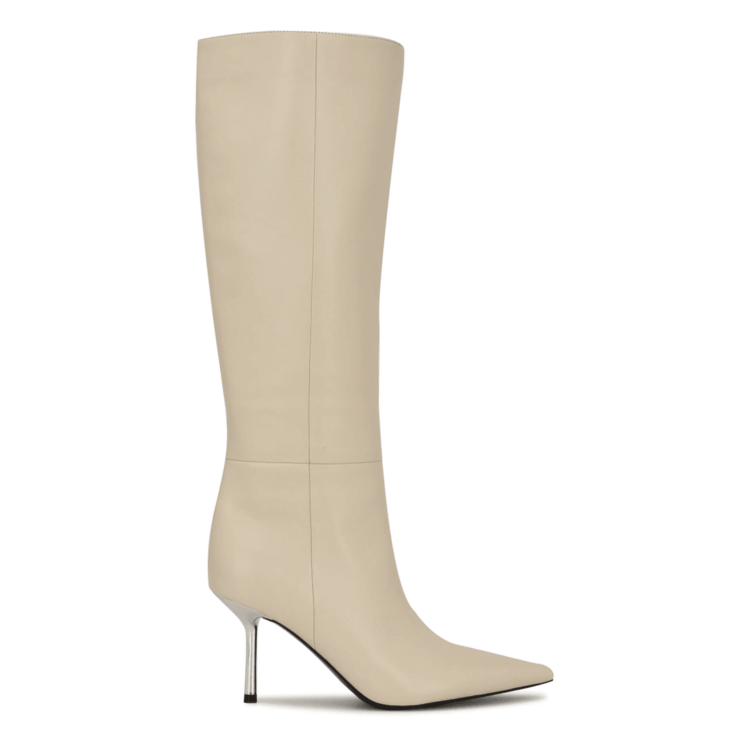 Nine West Nomas Knee High Leather Boots Ivory Leather