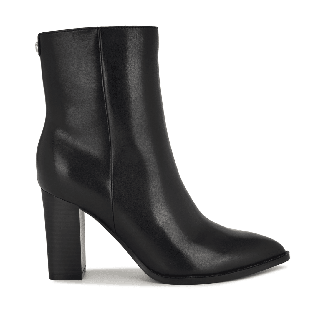 Nine West Tessay 9x9 Block Heel Leather Booties Black Leather