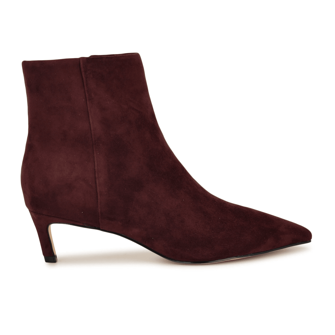 Nine West Brite Kitten Heel Ankle Leather Booties Dark Red Suede
