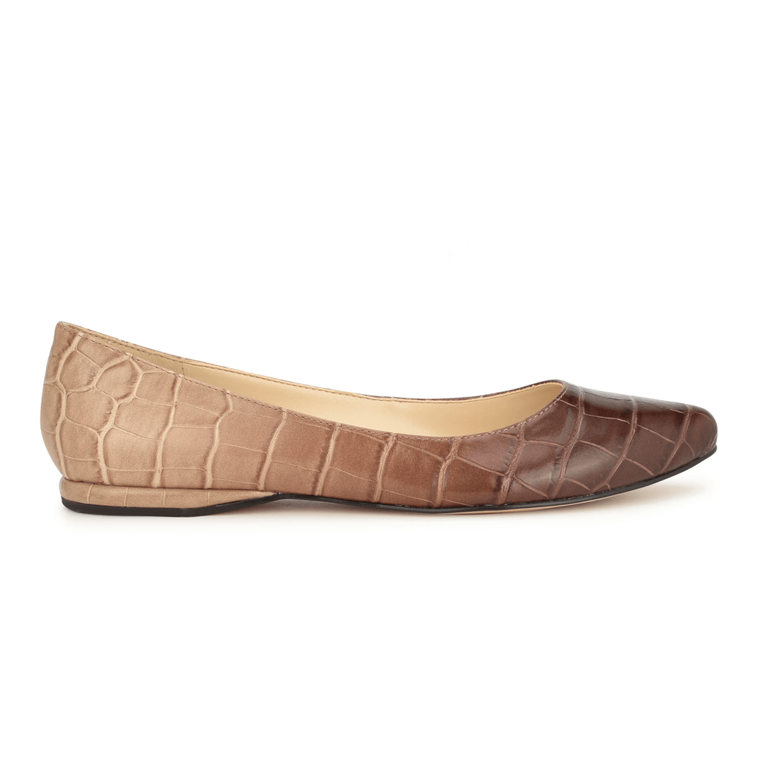 Nine West Speakup Almond Toe Flats Nude Ombre Croco
