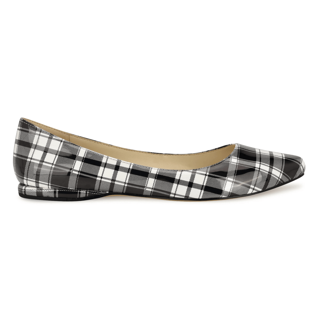 Nine West Speakup Almond Toe Flats Black/White Patent Plaid