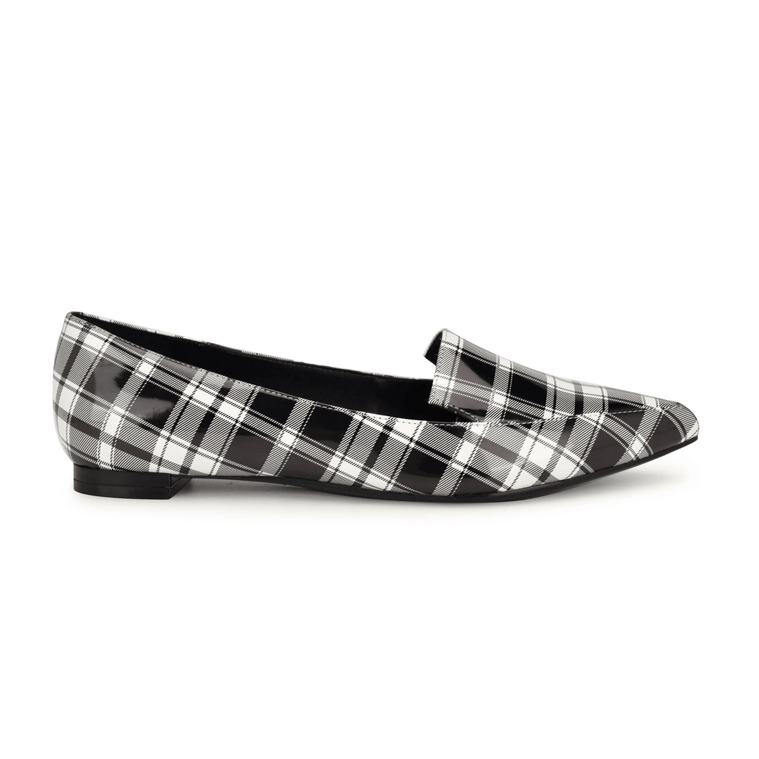 Nine West Abay Smoking Flats Black/White Patent Plaid