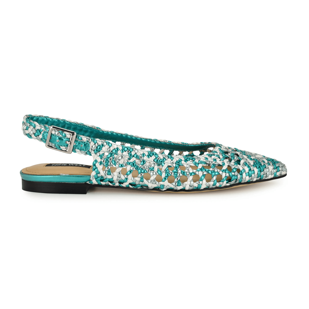 Nine West Soel Woven Slingback Flats Teal Multi