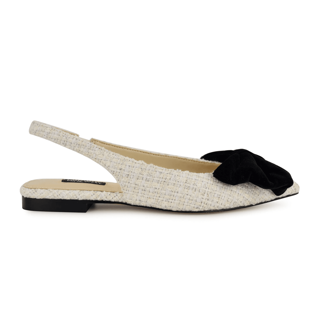 Nine West Junnie Bow Slingback Flats White Boucle