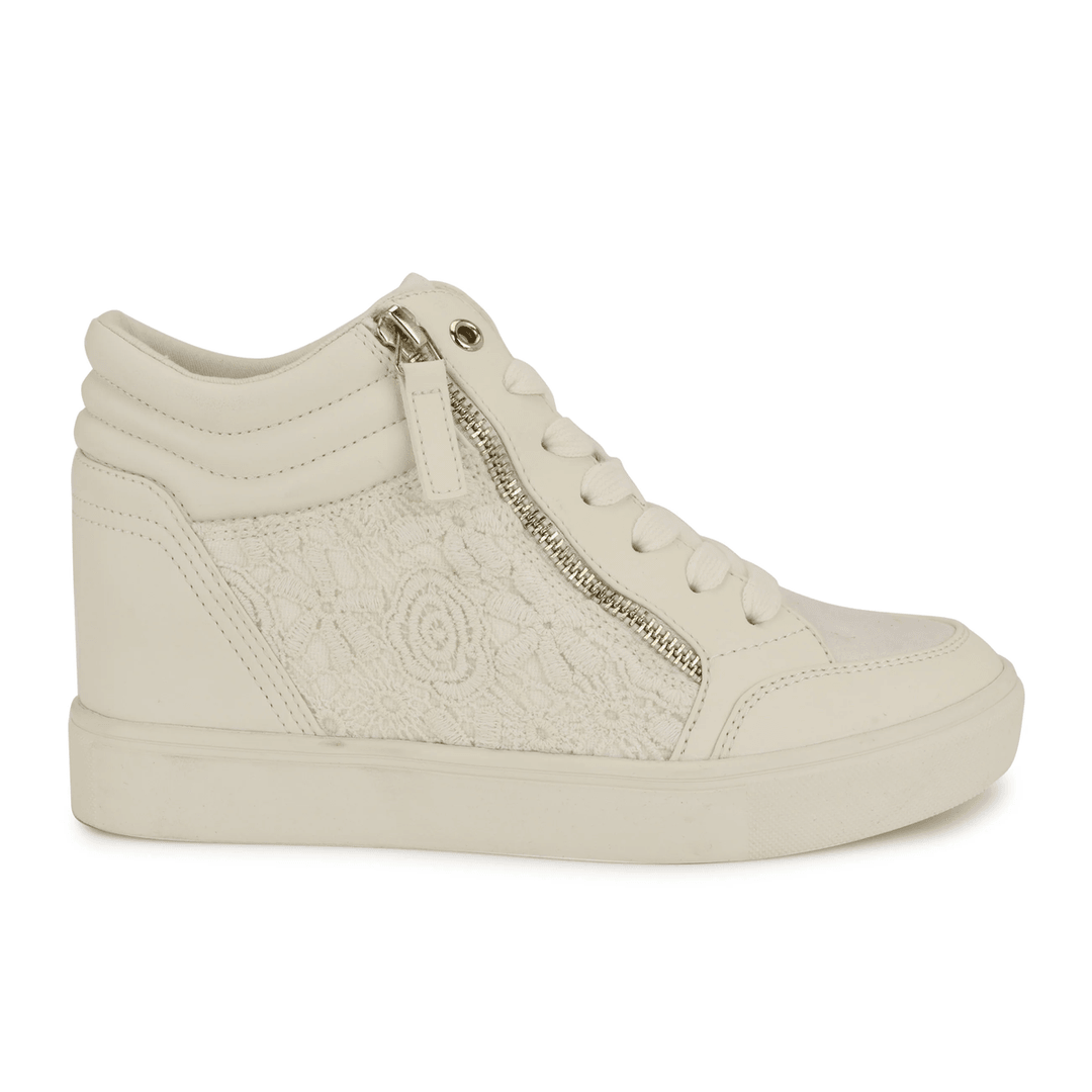 Nine West Tons High Top Hidden Wedge Sneakers White Eyelet