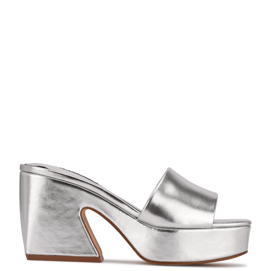 Nine West Oklee Platform Slide Sandals Silver