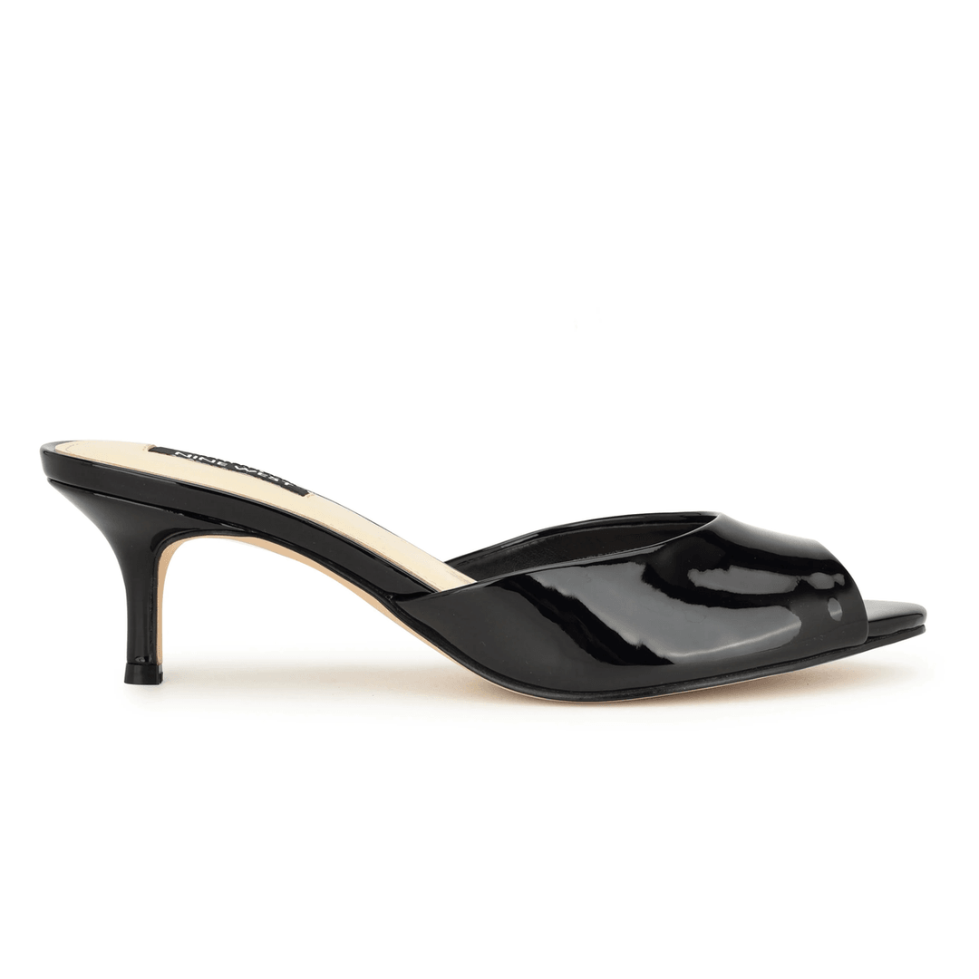Nine West Luvlie Heeled Slide Sandals Black Patent