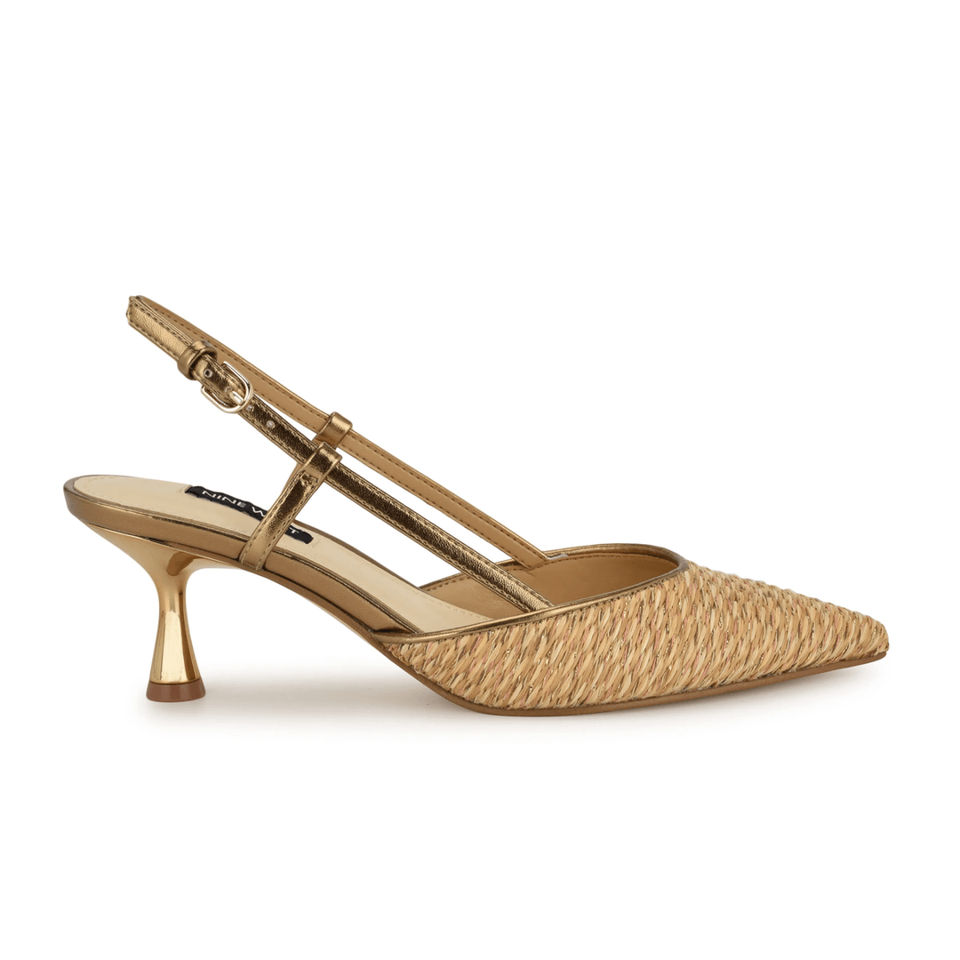 Nine West Rhonda Pointy Toe Slingbacks Metallic Raffia
