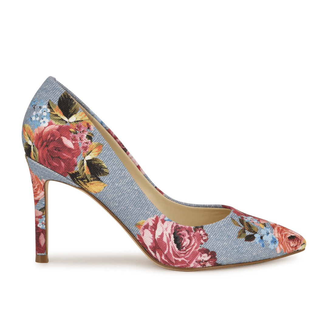 Nine West Ezra Pointy Toe Pumps Denim Floral