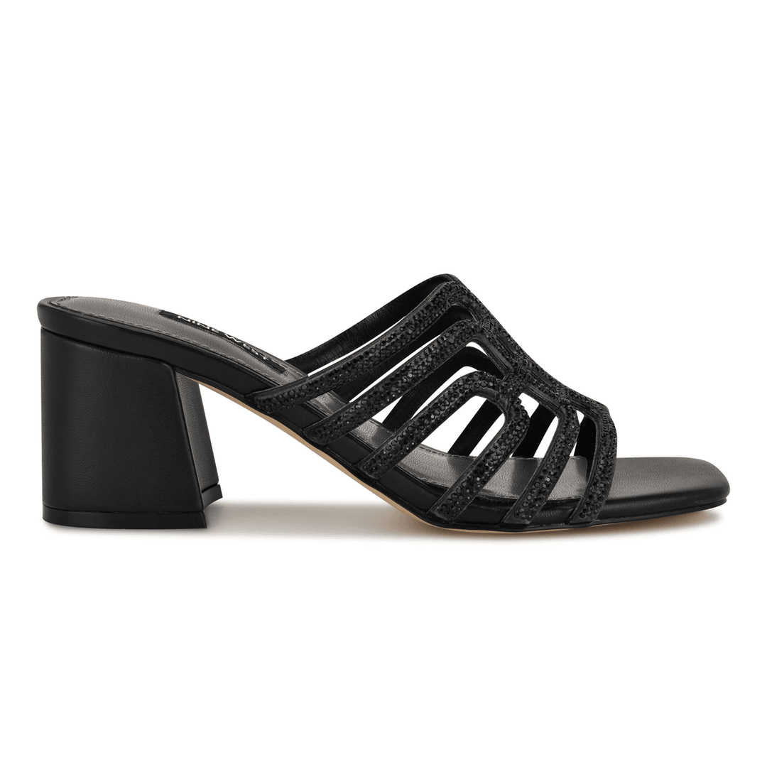Nine West Grassa Block Heel Embellished Sandals Black