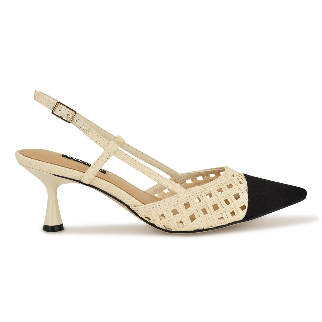 Nine West Railen Woven Cap Toe Slingbacks Ivory/Black