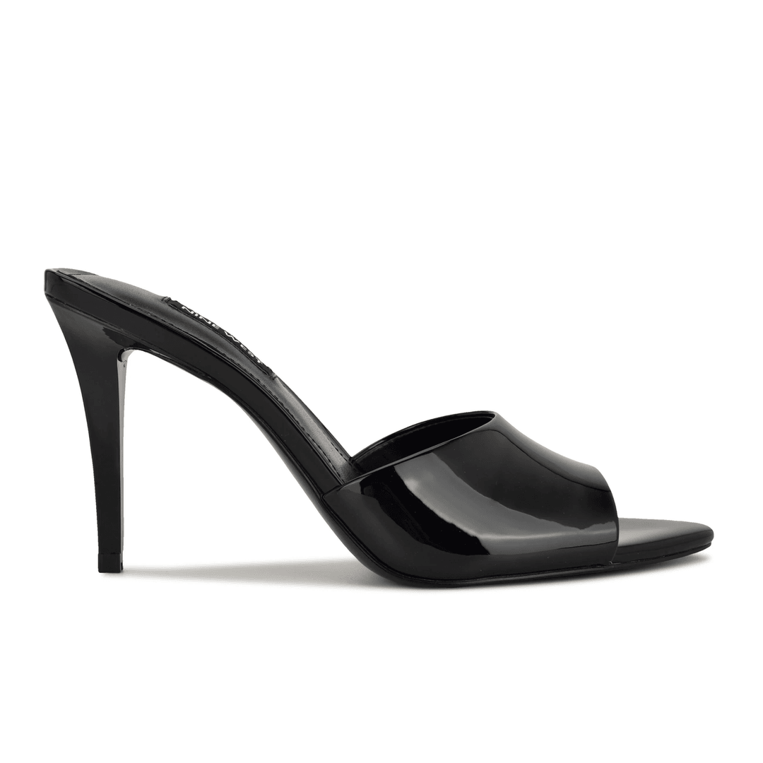 Nine West Hather Dress Slide Sandals Black Patent