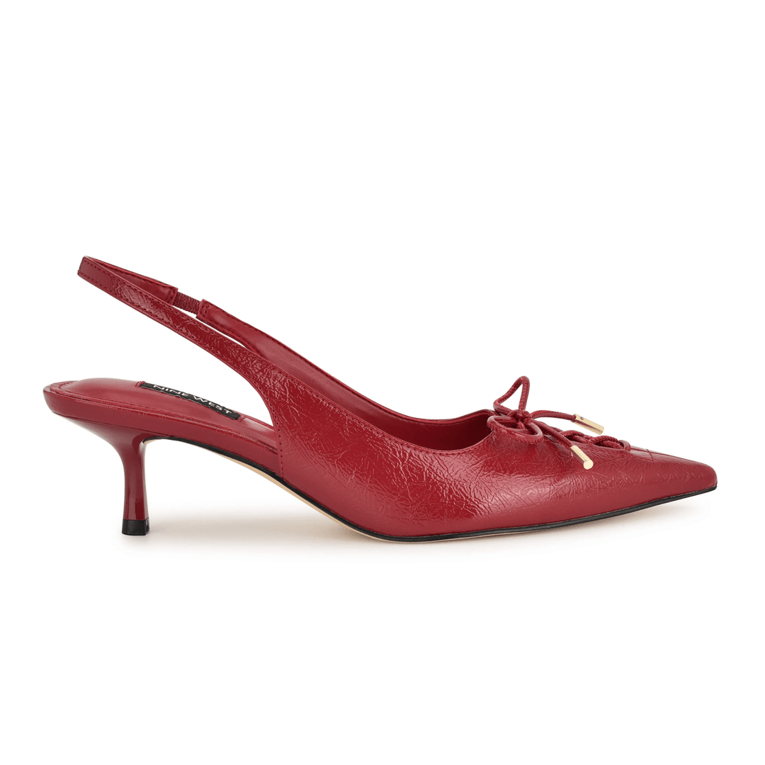 Nine West Anora Kitten Heel Slingback Pumps Red Crinkle