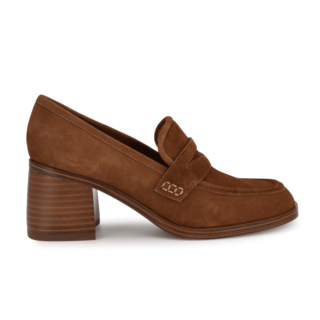 Nine West Avalia Heeled Loafers Cognac Suede