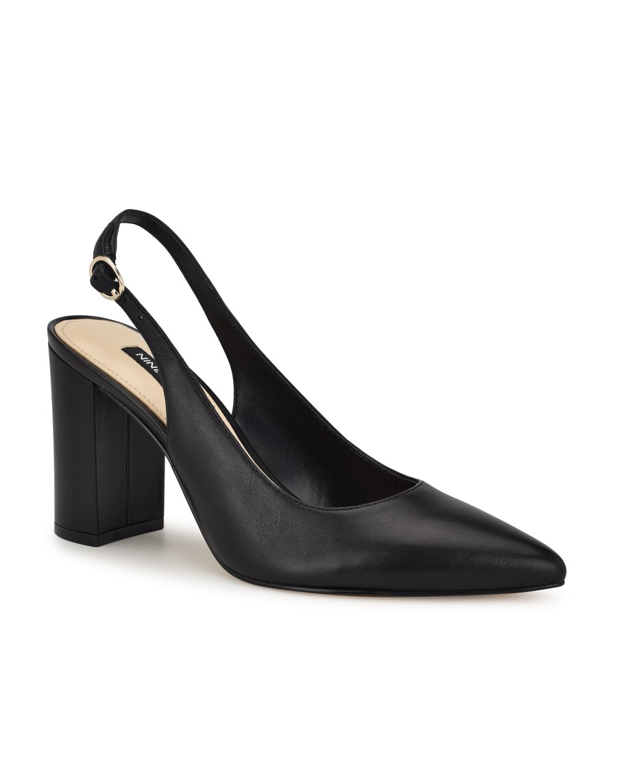 üheksa Lääne Gompell Plokk-konts Slingback Pumpa