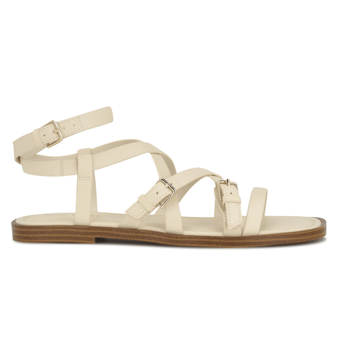 Nine West Rulen Flat Strappy Sandals Chic Cream