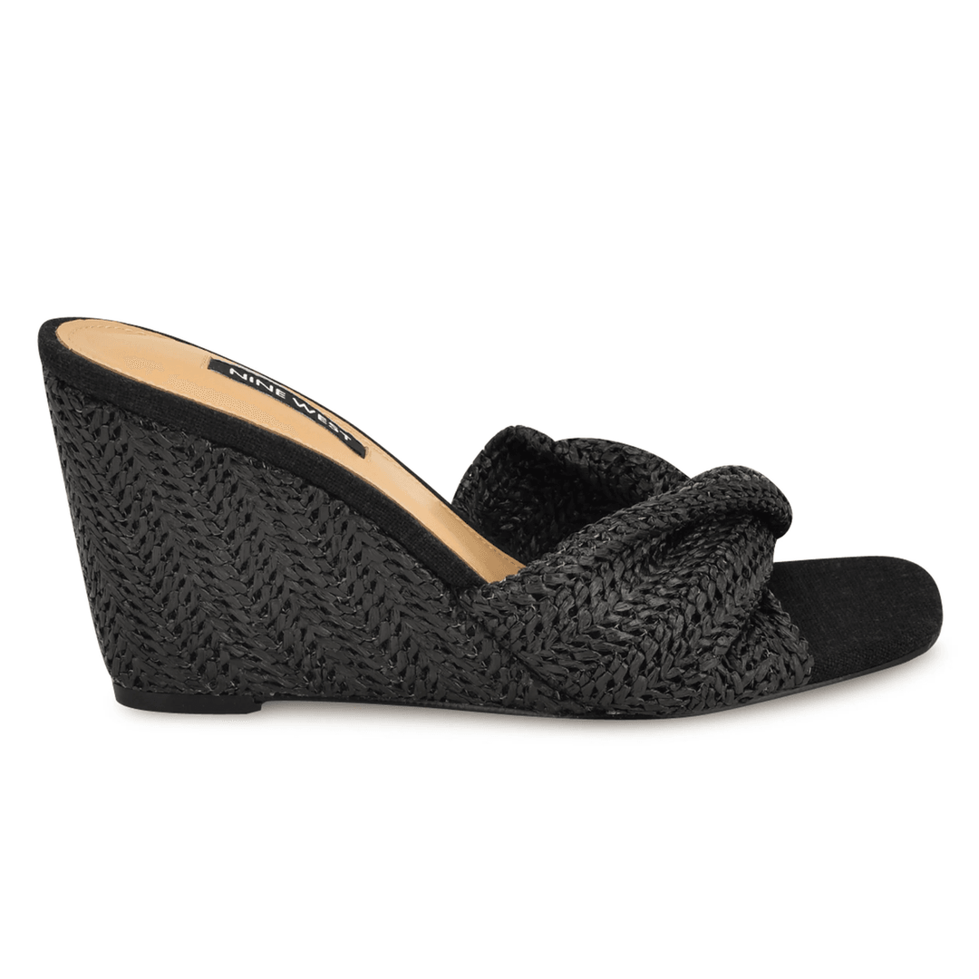 Nine West Nikhil Twist Wedge Sandals Black Raffia