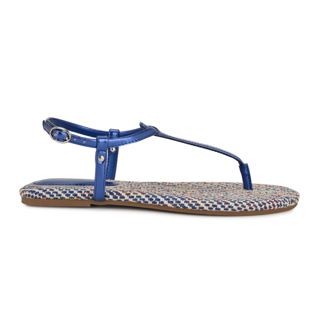 Nine West Beriah Flat Thong Sandals Blue Metallic