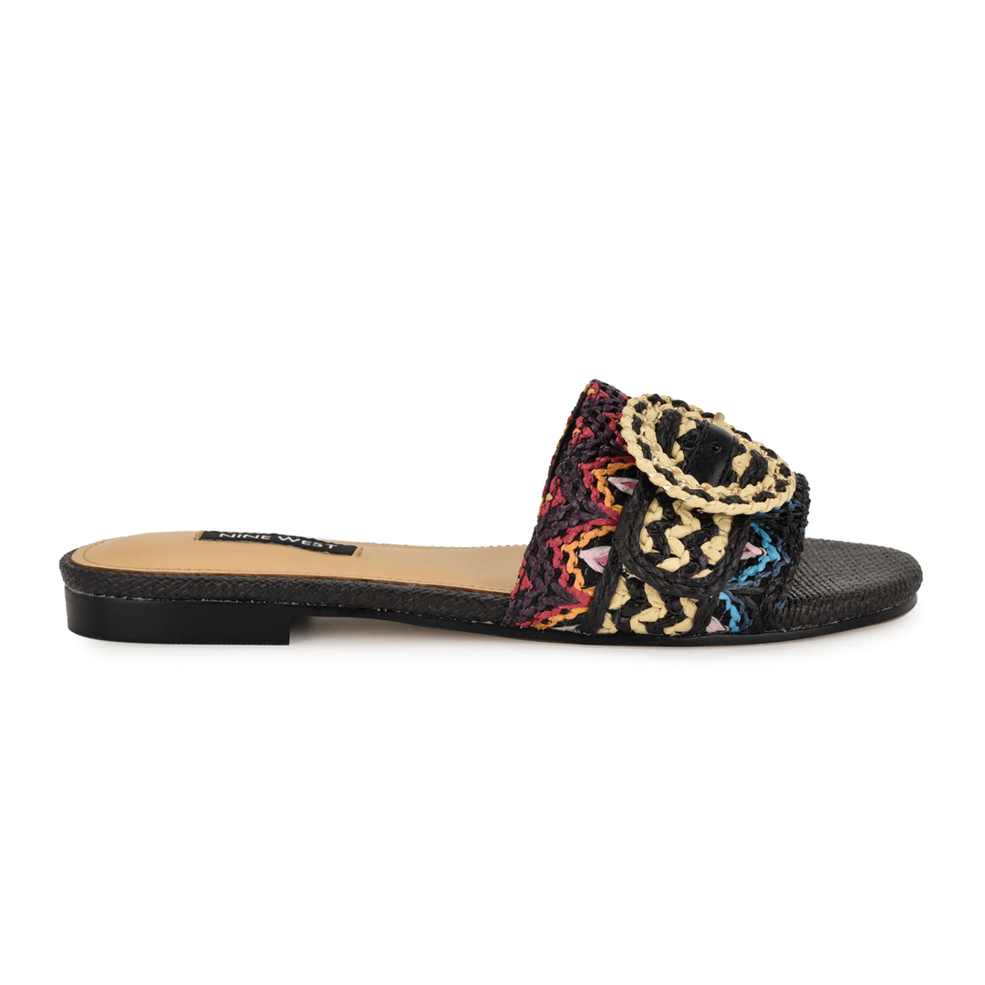 Nine West Hohana Flat Slide Sandals Black Raffia